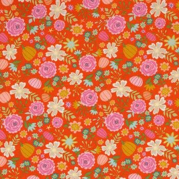 Poppie Cotton Kitty Loves Candy Fabric Collection Pretty Pumpkins on Orange Premium 100% Quilt Shop Quality Cotton Fabrics