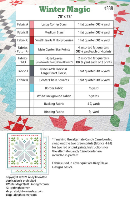 A Bright Corner Winter Magic Quilt Pattern (Finished Size: 78"x78")