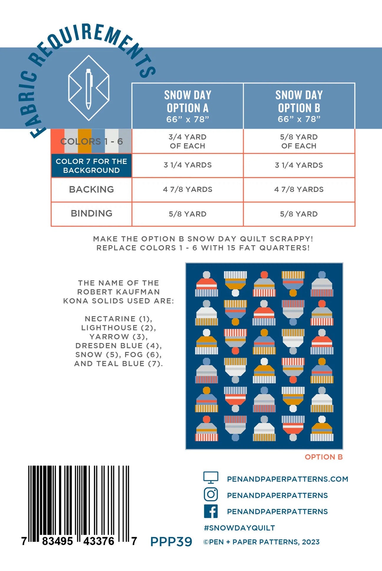 Pen + Paper Patterns Snow Day Quilt Pattern 2 Size Variations Per Pattern (Optional Fineline Glue Tip Sets)