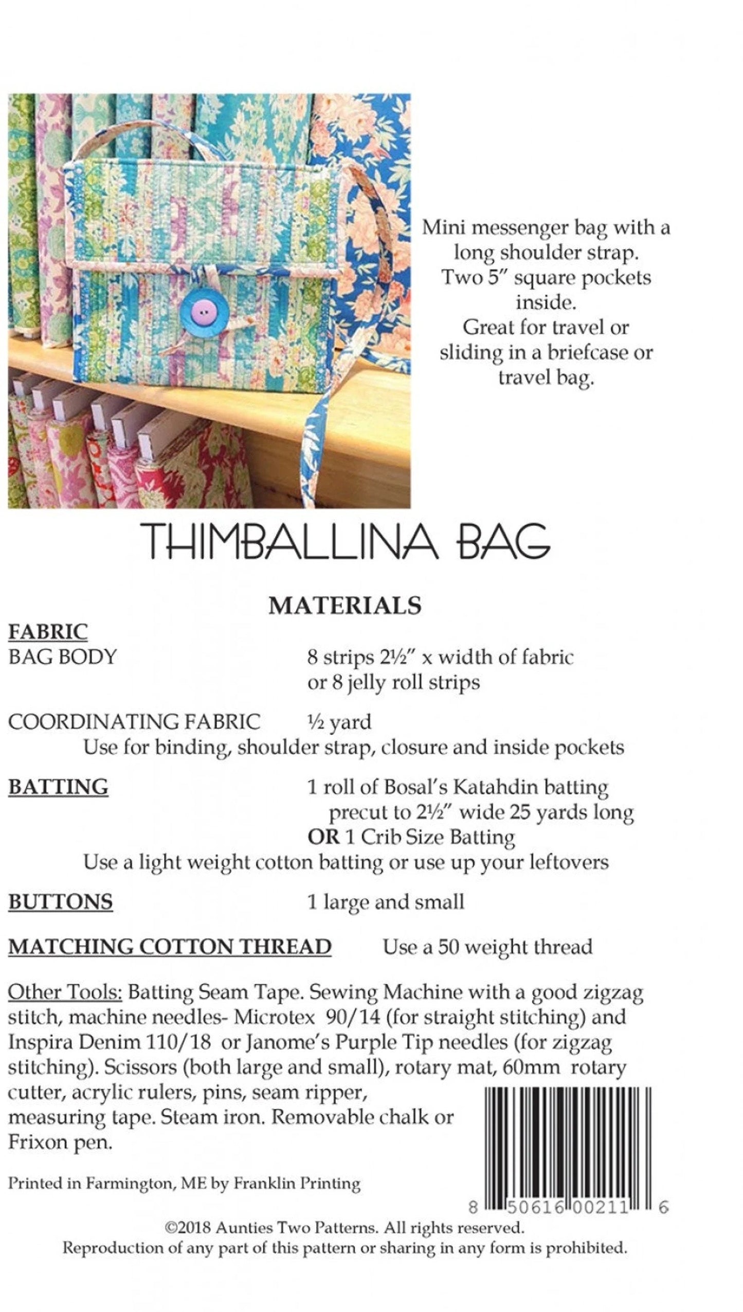 Aunties Two Thimballina Bag Updated Pattern