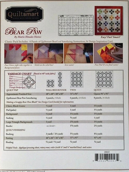 Quiltsmart Bear Paw Quilt Printed Interfacing Pack & Pattern