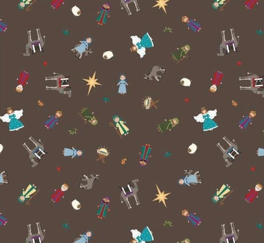 LAST BOLT! Riley Blake Silent Night Fabric Collection Nativity Characters on Earth Sparkle Premium 100% Cotton Quilt Sop Quality Fabrics