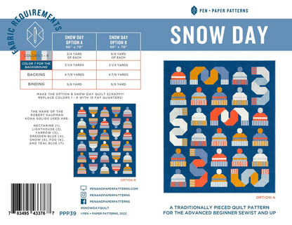 Pen + Paper Patterns Snow Day Quilt Pattern 2 Size Variations Per Pattern (Optional Fineline Glue Tip Sets)