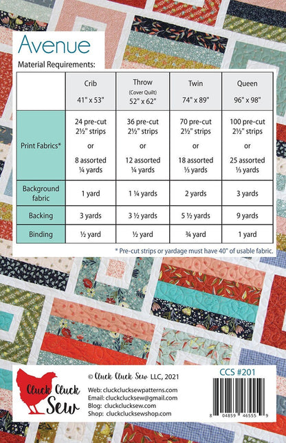 Cluck Cluck Sew Avenue Quilt Pattern (4 Size Variations Per Pattern)