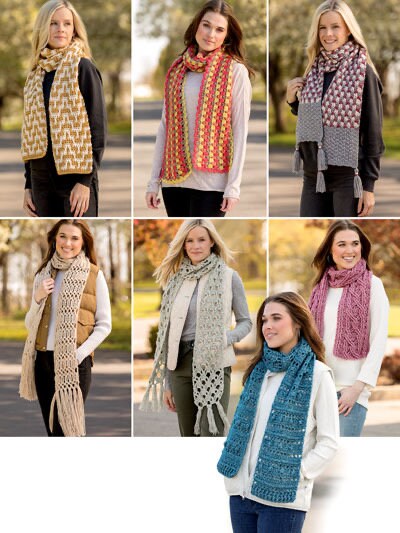 Annie's Crochet Learn-a-Stitch Crochet Scarves (7 Scarf Projects Per Pattern Book)