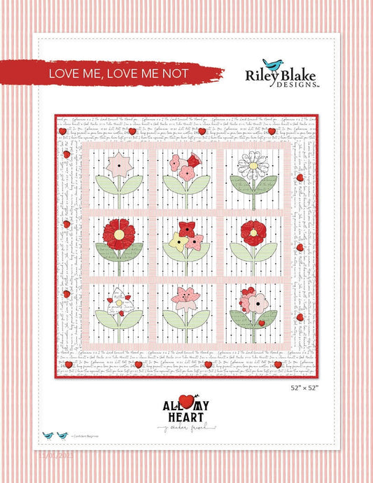 Riley Blake Love Me Love Me Not Quilt Kit Featuring J. Wecker Frisch All My Heart Fabric Collection Finished Size: 52"x52"