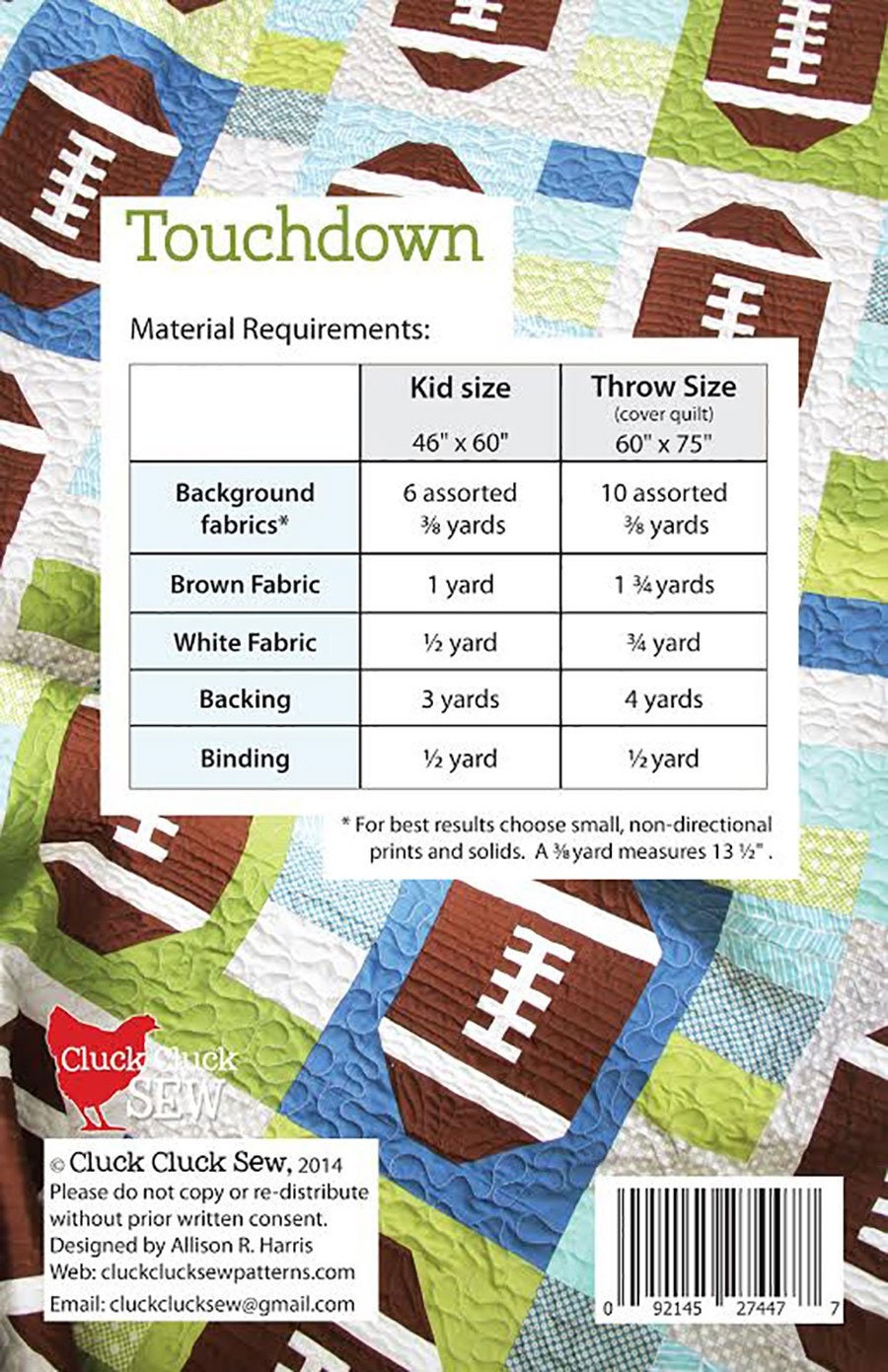 Cluck Cluck Sew Touchdown Quilt Pattern (2 Size Variations Per Pattern)