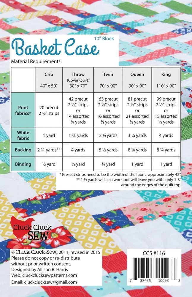 Cluck Cluck Sew Basket Case Quilt Pattern (5 Size Variations Per Pattern)