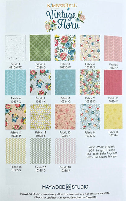 Kimberbell Maywood Studio Petals on Point Quilt Kit Featuring the Vintage Flora Collection Maywood Studios Finished Quilt Size: 55.5"x55.5"