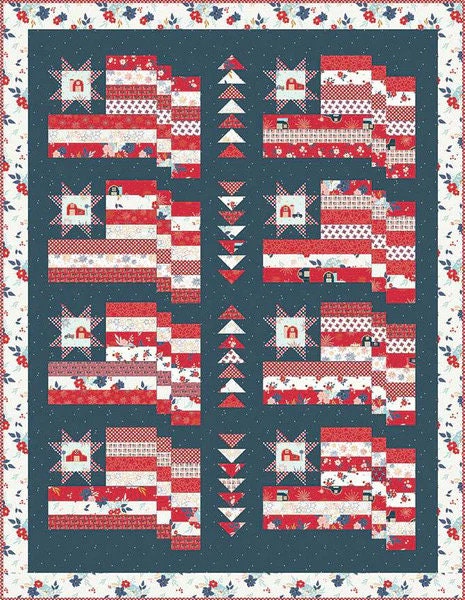 Riley Blake Heartland Quilt Kit Featuring Beverly McCullough Sweet Freedom Fabric Collection Finished Size: 64"x79" Premium 100% Cotton