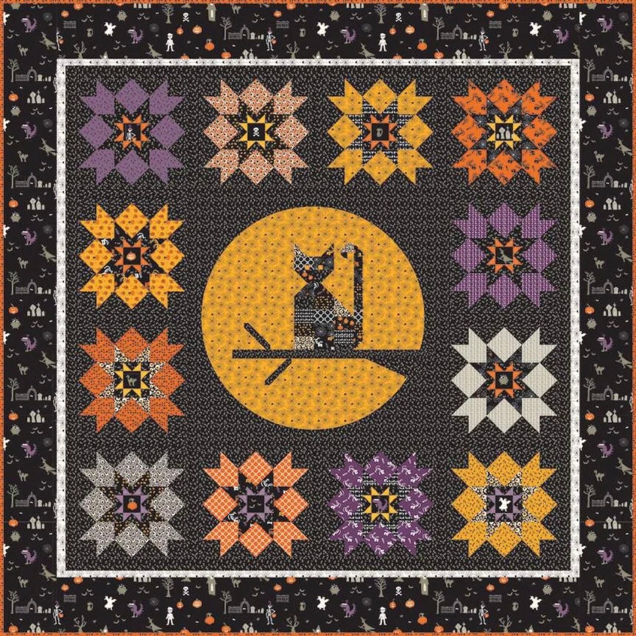 Riley Blake Meowing at the Moon Quilt Kit Featuring Sandy Gervais Beggar's Night Fabric Collection