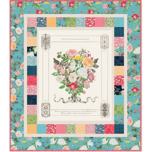 Riley Blake Floral Gardens Panel Quilt Kit Featuring The Royal Horticultural Society Floral Gardens Fabric Collection Finished Size: 60"x69"