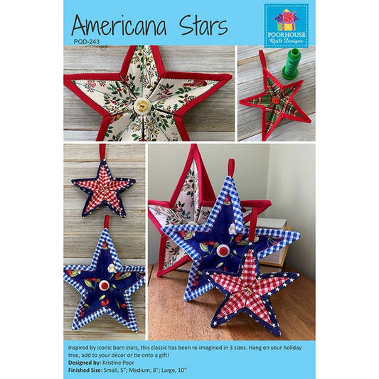 Poorhouse Quilt Designs Americana Stars Ornament Quilt Pattern - 3 Size Variations Per Pattern PQD-243