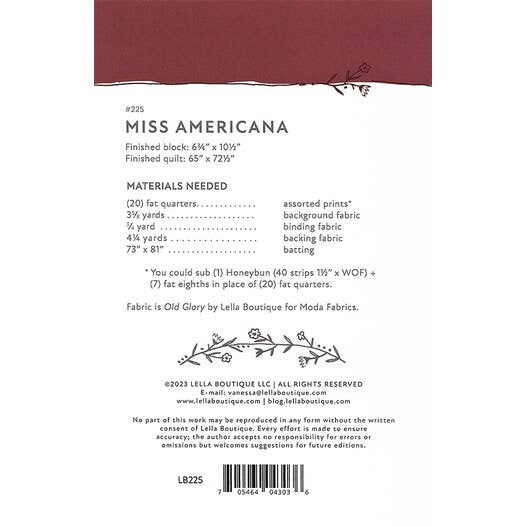 Lella Boutique Miss Americana Quilt Pattern Finished Size: 65" x 72.5"