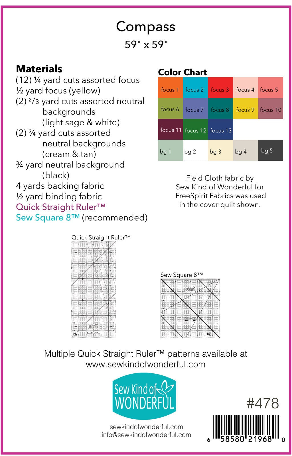 Sew Kind of Wonderful Compass Quilt Pattern Finished Size: 59”x59”