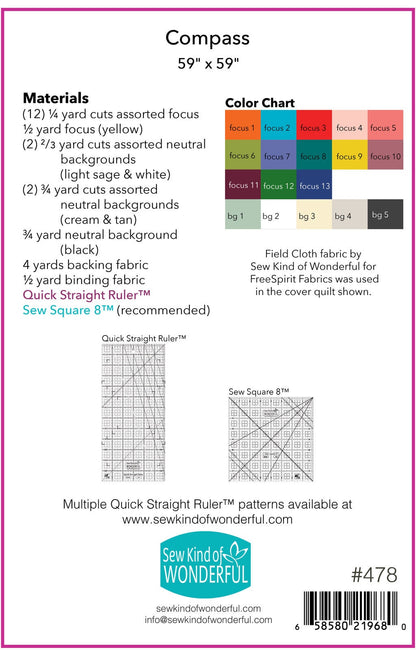 Sew Kind of Wonderful Compass Quilt Pattern Finished Size: 59”x59”