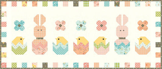 Riley Blake Hatchery Hack Runner Kit Featuring Sandy Gervais Spring's In Town Fabric Collection Finished Size: 19.5"x46.5"