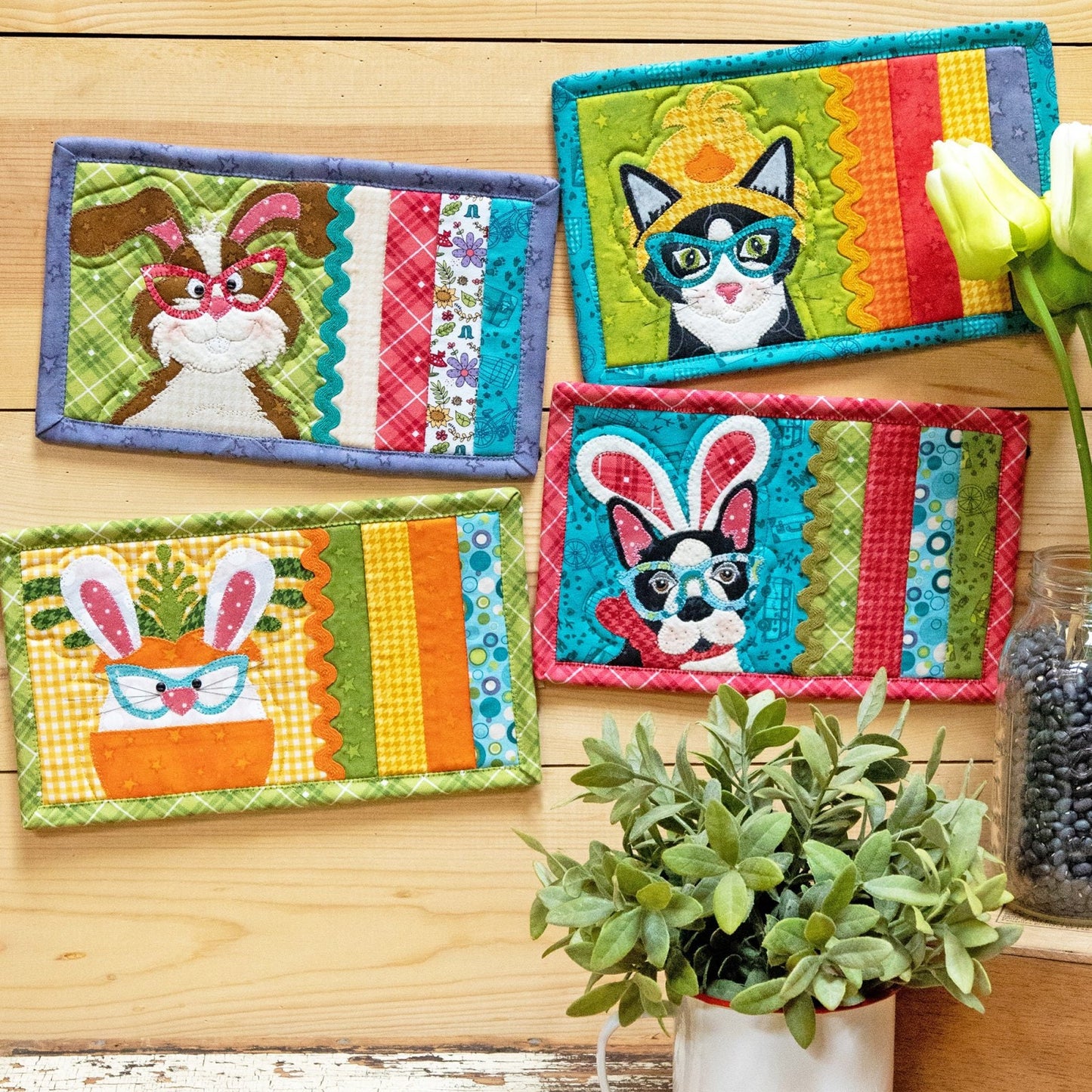 LAST ONE!! The Whole Country Caboodle Easter Party Mug Rug Precut Pack Pattern Finished Size: 10-1/2"x6"