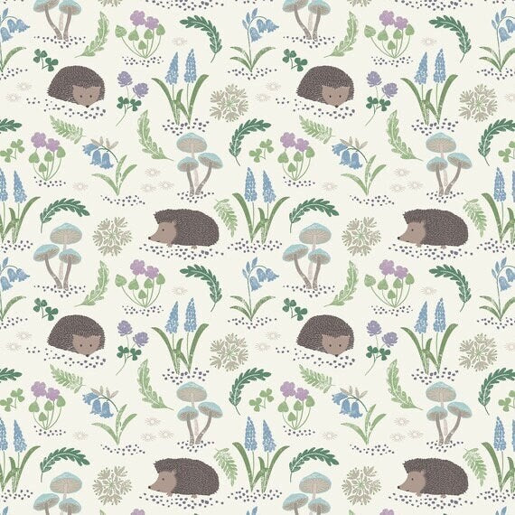 Lewis & Irene Bluebell Wood Reloved Fabric Collection Hedgehog on Cream Premium 100% Cotton Quilt Shop Quality Fabrics