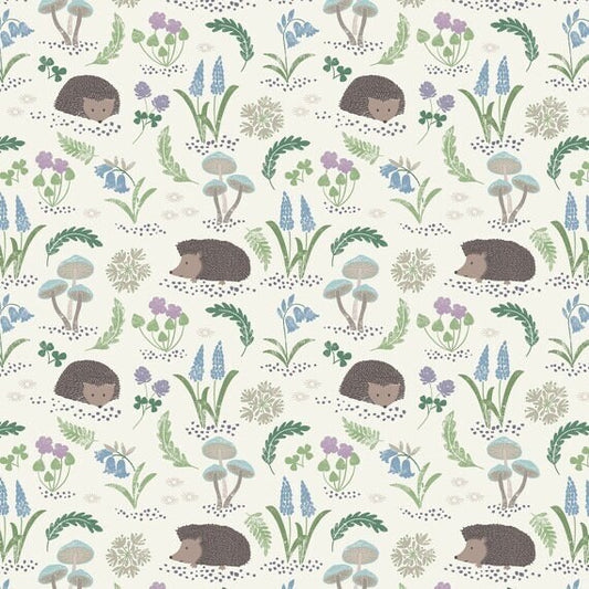 Lewis & Irene Bluebell Wood Reloved Fabric Collection Hedgehog on Cream Premium 100% Cotton Quilt Shop Quality Fabrics