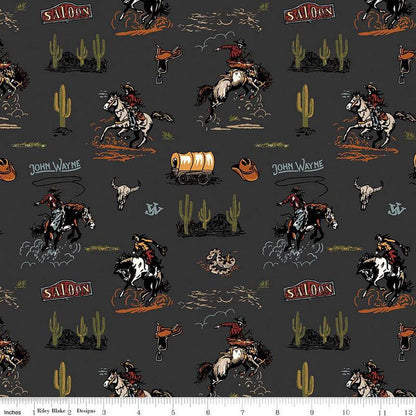 Riley Blake John Wayne Designs Fabric Collection Courage Main Print on Charcoal Premium 100% Cotton Quilt Shop Quality Fabrics