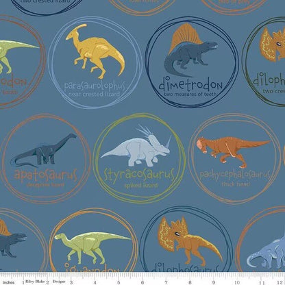 Riley Blake Cretaceous Fabric Collection Cretaceous Main Print on Blue Premium 100% Cotton