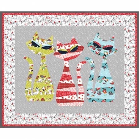 PREORDER! Benartex Meowy Christmas Quilt Kit Featuring Benartex Meowy Christmas Fabric Collection (Ships June 2024) Finished Size: 36"x30"