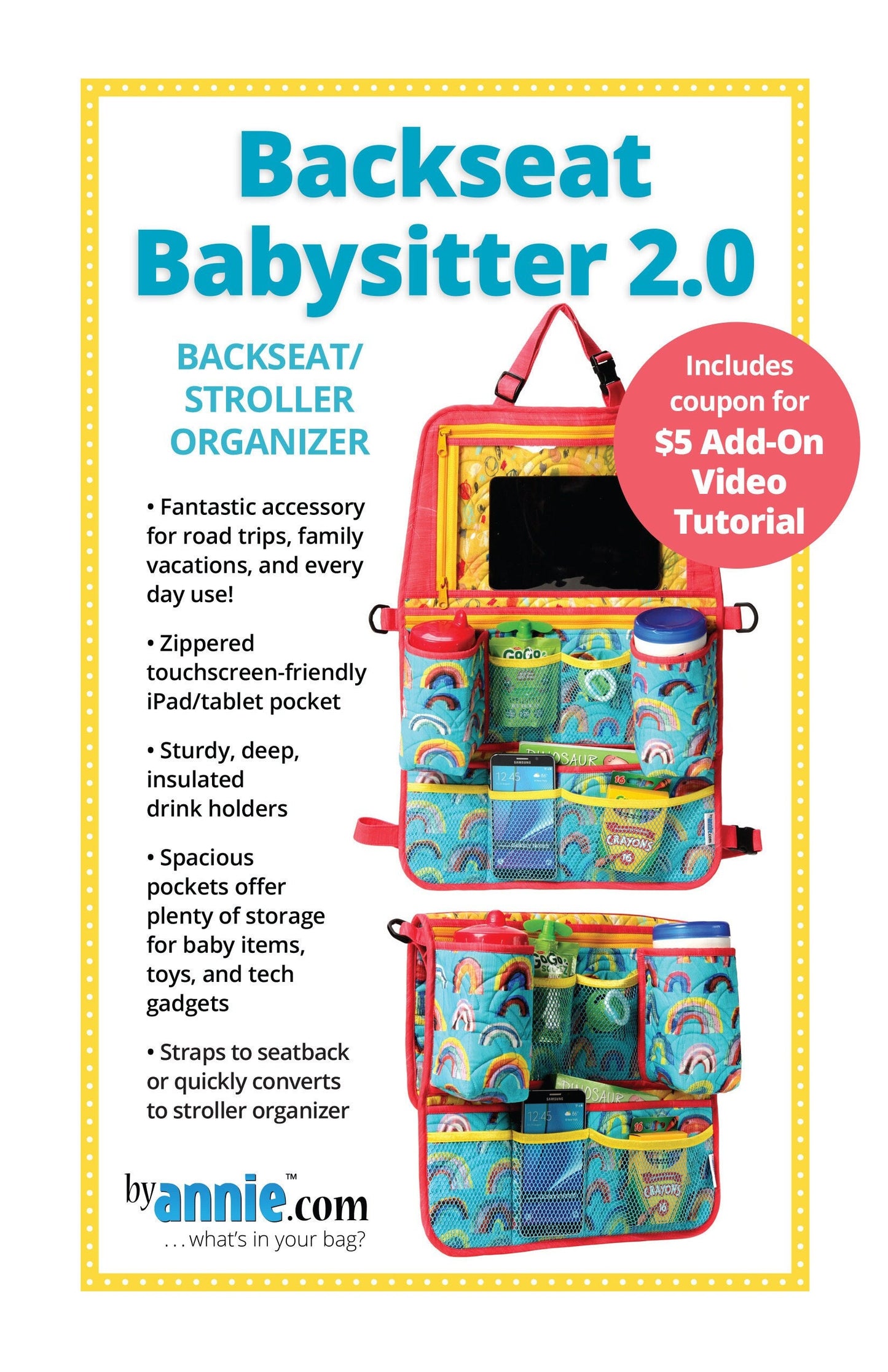 ByAnnie Backseat Babysitter 2.0 Backseat/Stroller Organizer Pattern (14 Colors of 18"x54" Mesh Packs Sold Separately)