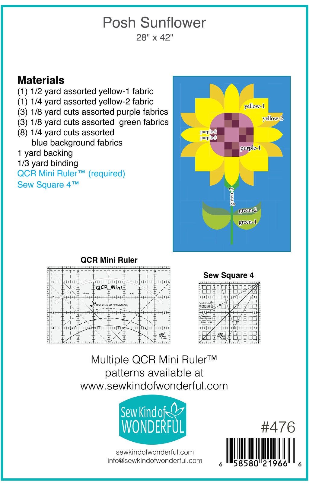 Sew Kind of Wonderful Posh Sunflower Quilt Pattern Finished Size: 28"x42"