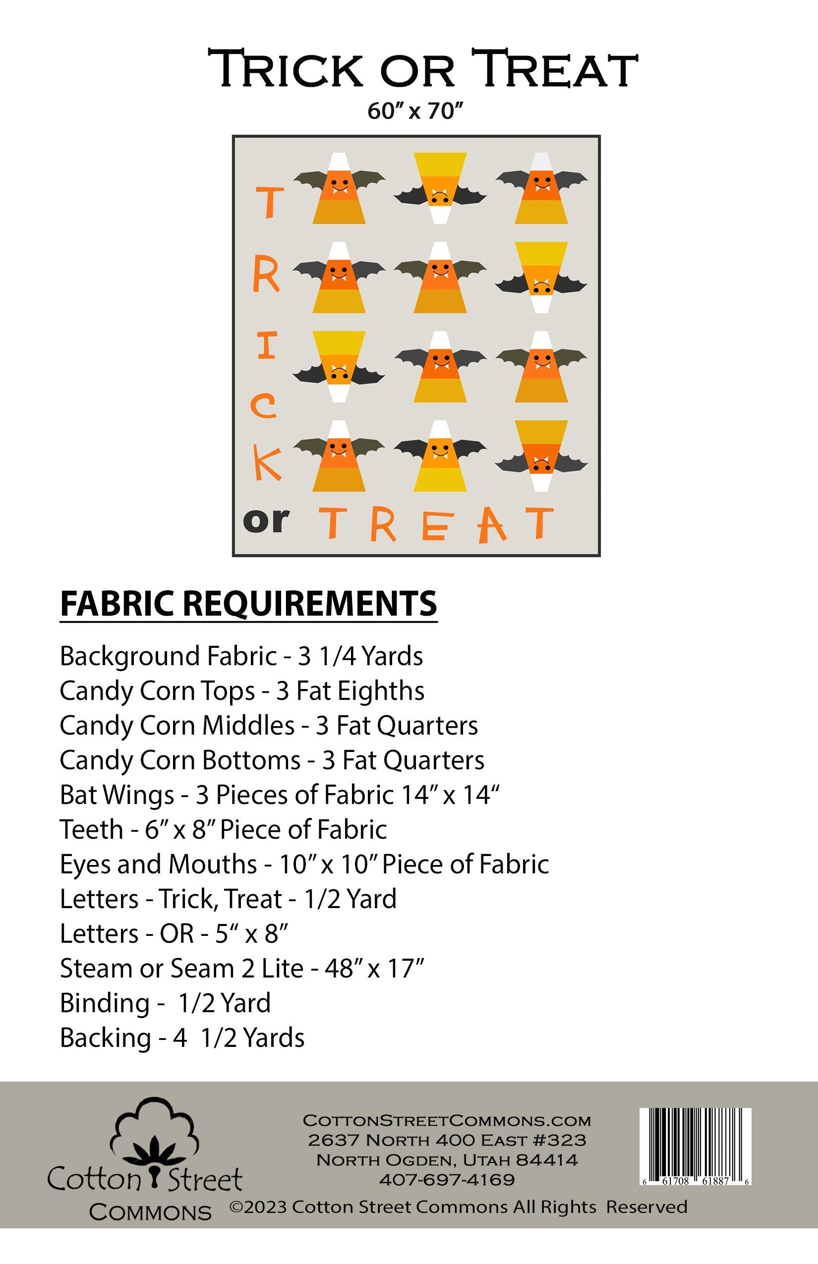 Digital Download Cotton Street Commons Trick or Treat Quilt Pattern Finished Size: 60"x70"