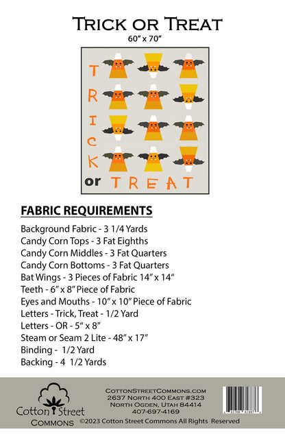 Digital Download Cotton Street Commons Trick or Treat Quilt Pattern Finished Size: 60"x70"