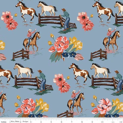 LAST BOLT! Riley Blake Wild Rose Fabric Collection Wild Rose Main Print on Floral Blue Premium 100% Cotton Quilt Shop Quality Fabrics