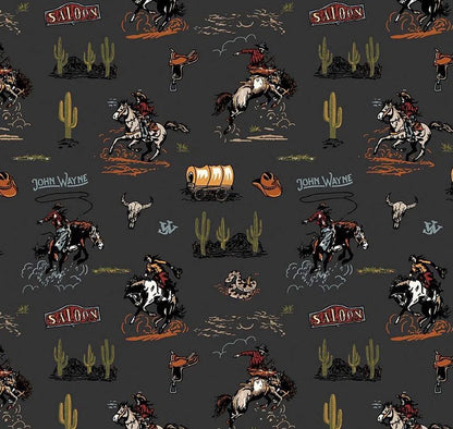 Riley Blake John Wayne Designs Fabric Collection Courage Main Print on Charcoal Premium 100% Cotton Quilt Shop Quality Fabrics