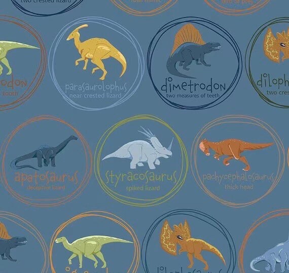 Riley Blake Cretaceous Fabric Collection Cretaceous Main Print on Blue Premium 100% Cotton