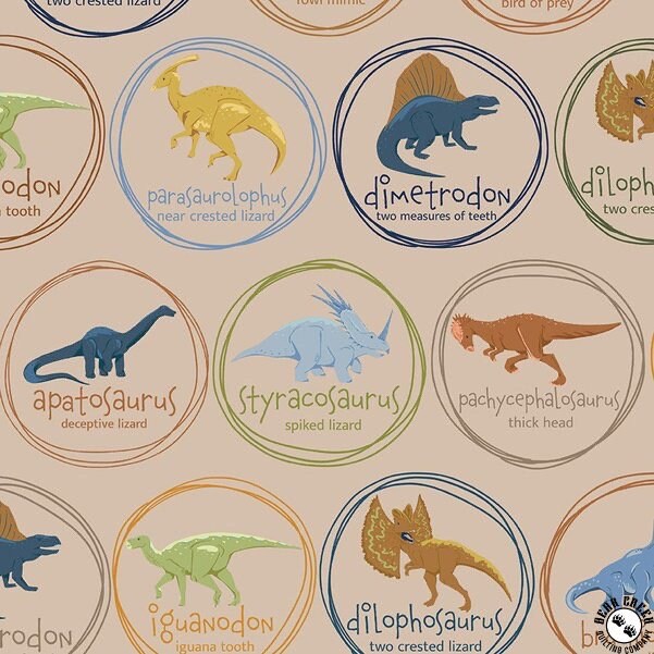 Riley Blake Cretaceous Fabric Collection Cretaceous Main Print on Cream Premium 100% Cotton