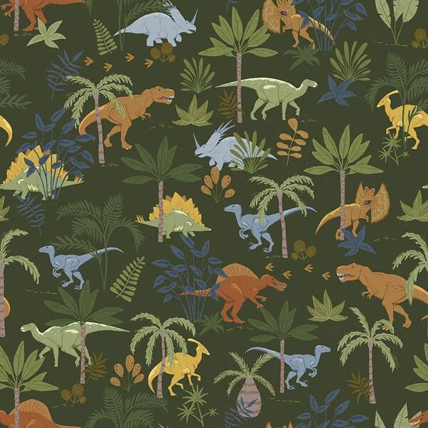 Riley Blake Cretaceous Fabric Collection Cretaceous Jungle Dinos on Hunter Premium 100% Cotton