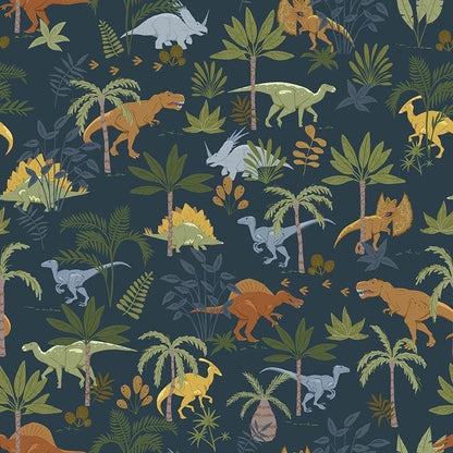 Riley Blake Cretaceous Fabric Collection Cretaceous Jungle Dinos on Navy Premium 100% Cotton