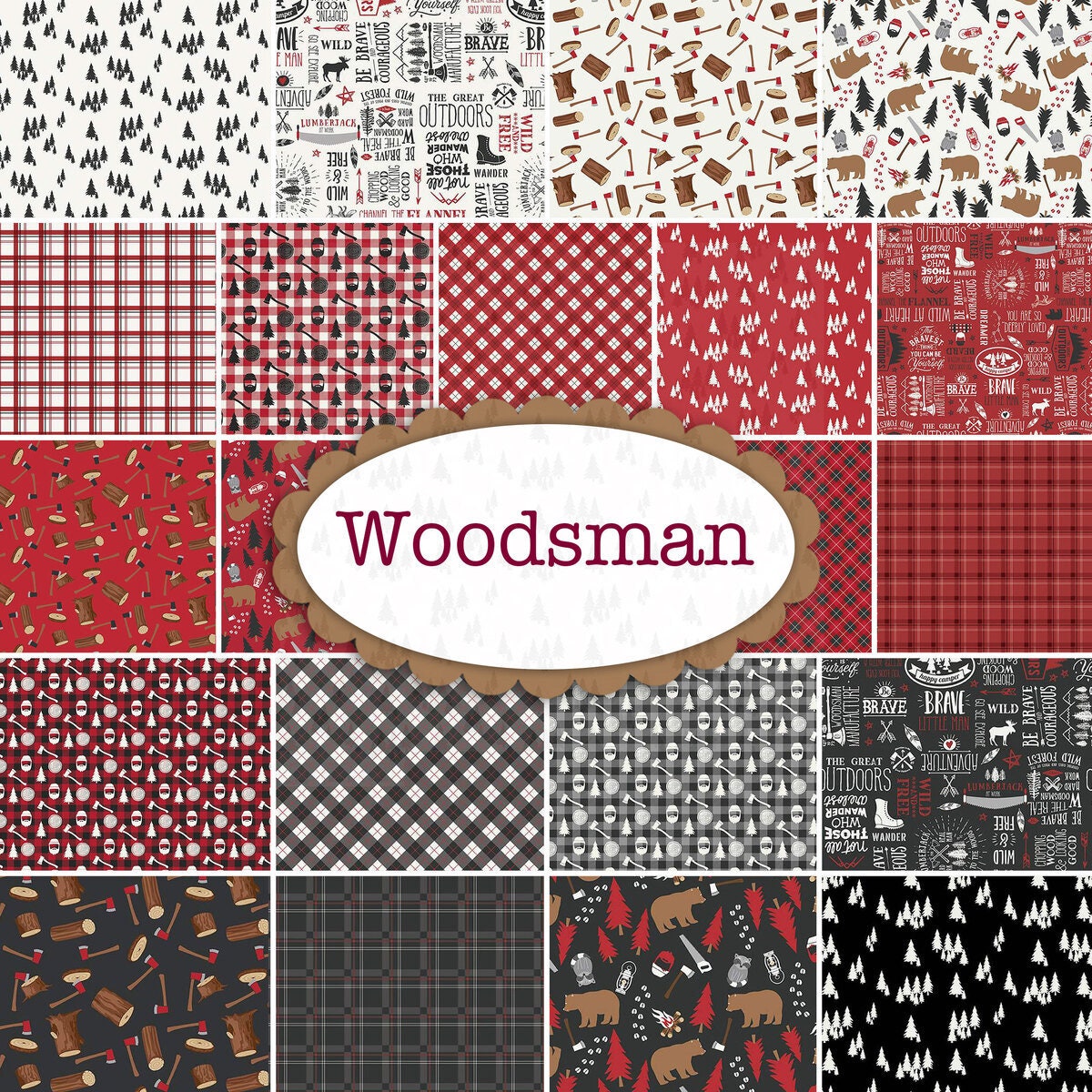 Riley Blake Woodsman Fabric Collection 10" Square Layer Cake (42 Squares Per Bundle) Premium 100% Cotton Quilt Shop Quality Fabrics