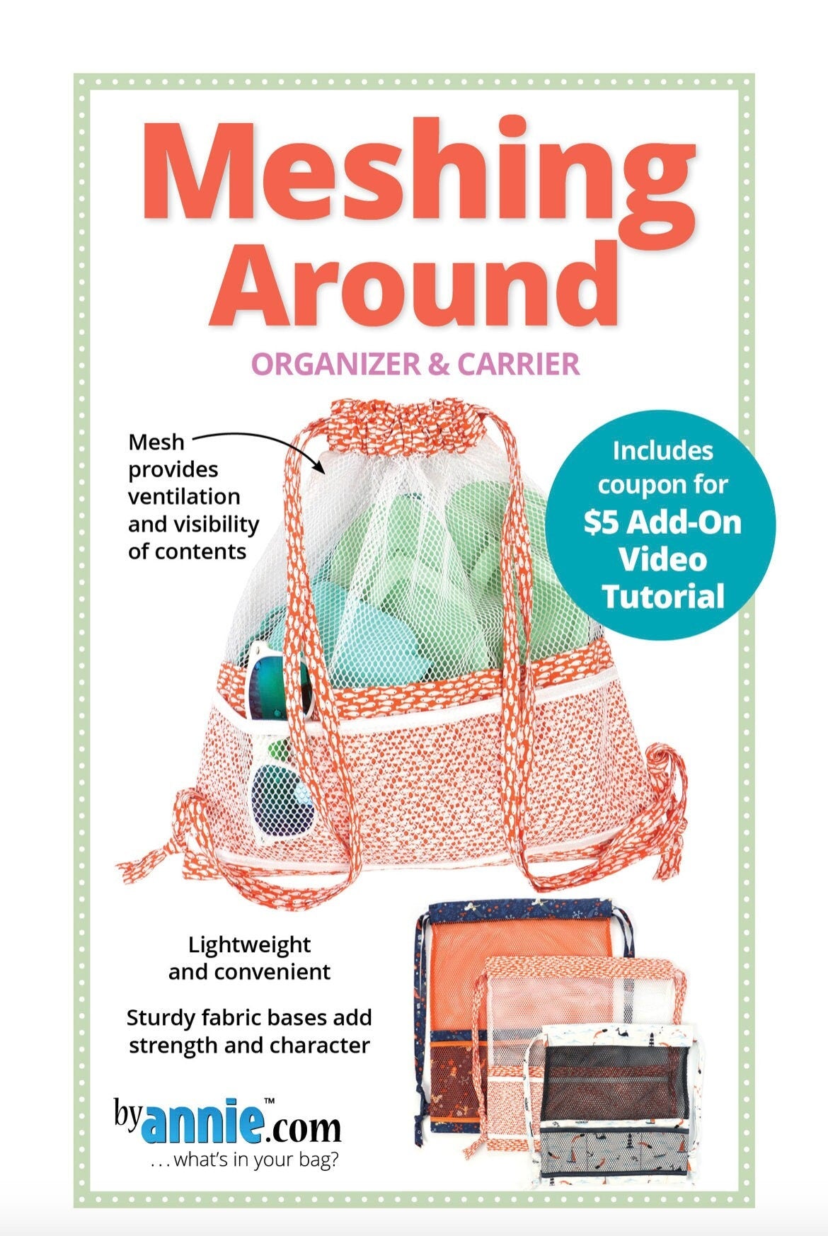 ByAnnie Meshing Around Organizer and Carrier Pattern (3 Size Variations Per Pattern) (14 Colors of 18"x54" Mesh Packs Sold Separately)