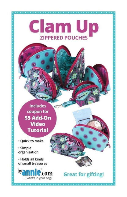 ByAnnie Clam Up Zippered Pouches Bag Pattern (14 Colors of 18"x54" Mesh Packs Sold Separately)