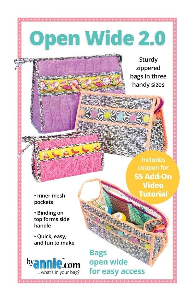 ByAnnie Open Wide 2.0 Bag Pattern (3 Size Variations Per Pattern) (14 Colors of 18"x54" Mesh Packs Sold Separately)