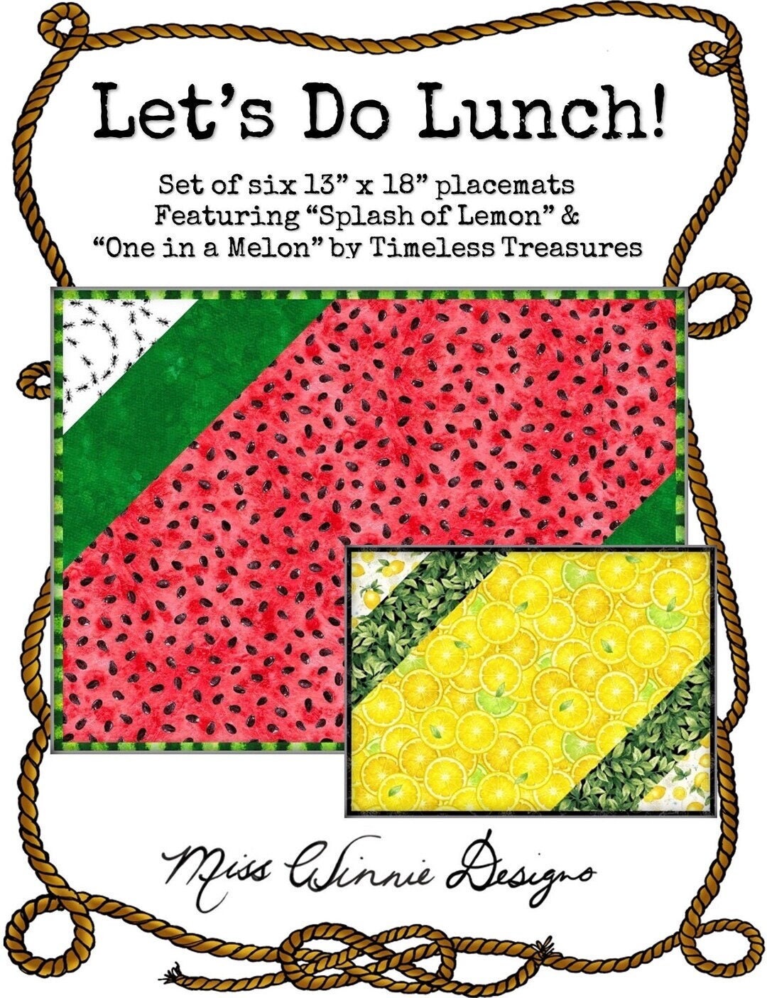 Miss Winnie Designs Let's Do Lunch Placemats Pattern Finished Size: 13"x18"