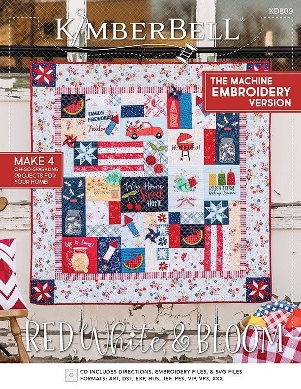 Kimberbell Red, White, & Bloom Quilt Collection (M.E. CD, Fabric Kits, Embellishment Kits, and Glide Thread Sets Available)