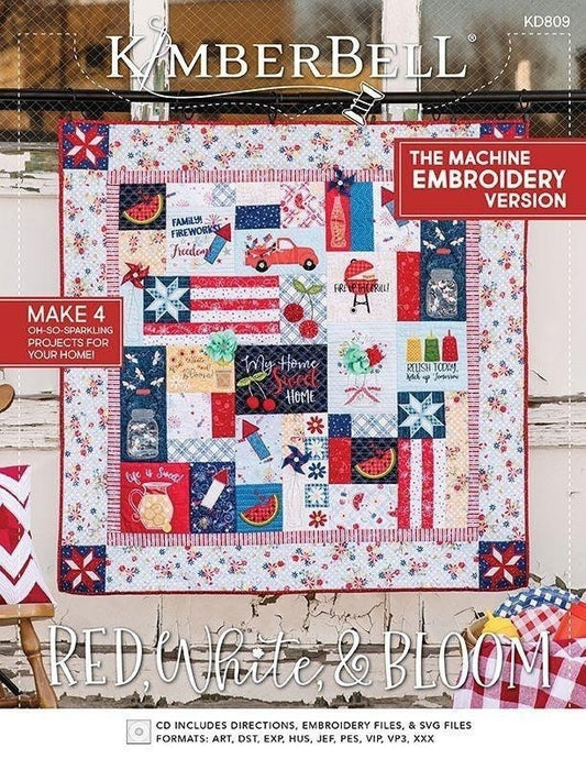 Kimberbell Red, White, & Bloom Quilt Collection (M.E. CD, Fabric Kits, Embellishment Kits, and Glide Thread Sets Available)