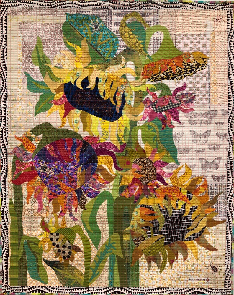 Laura Heine Sunflowers Collage Wall Quilt Pattern Finished Size: 33"x42"