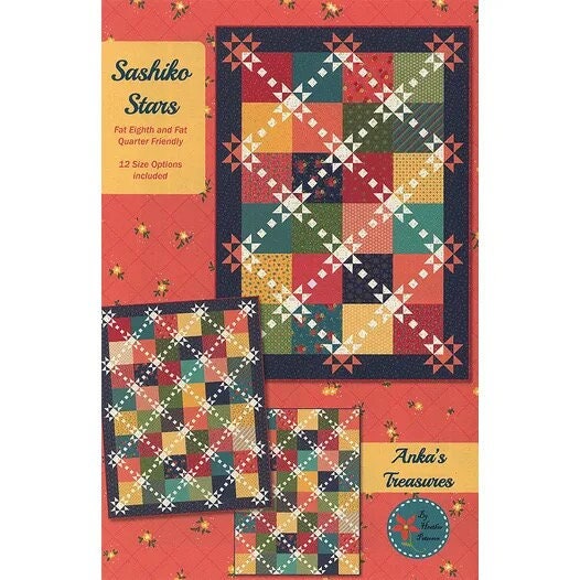 Anka's Treasures Sashiko Stars Quilt Pattern (6 Size Variations Per Pattern)