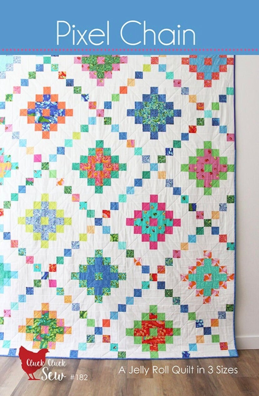 Cluck Cluck Sew Pixel Chain Quilt Pattern (3 Size Variations Per Pattern)