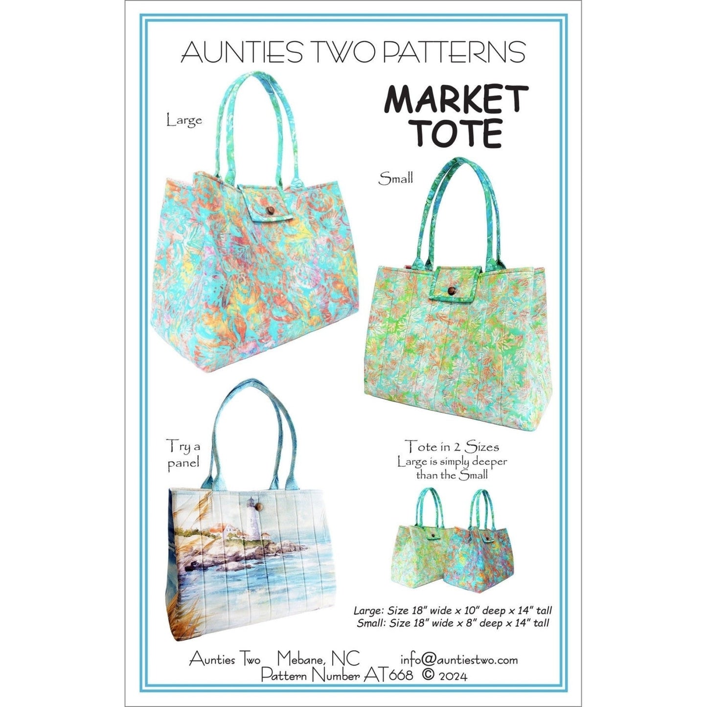 Aunties Two Market Tote Pattern (2 Size Variations Per Pattern)