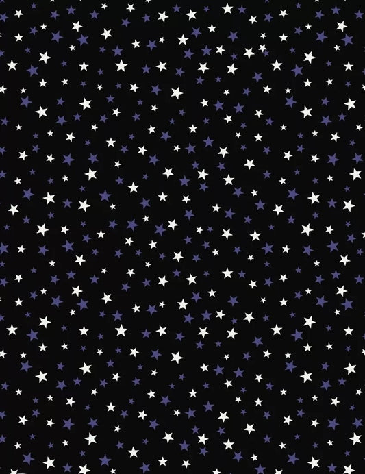 LAST BOLT! Glowing Fabrics Lewis & Irene Haunted House Fabric Collection Glowing Stars on Black Premium 100% Cotton Fabrics