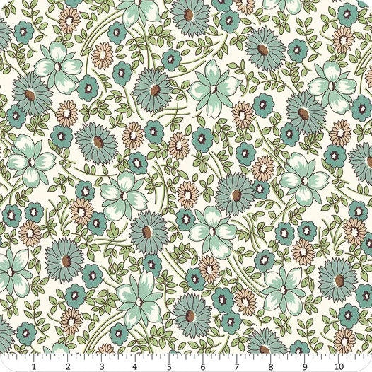 WIDEBACKS! Riley Blake Lori Holt Prairie Fabric Collection Teal Prairie Flowers Wideback ( 107"-108" Width) Premium 100% Cotton Fabrics